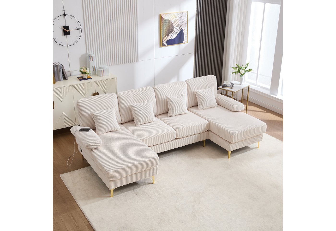 TavilaEcon Wohnlandschaft U-förmiges Sofa mit LED-Ambiente-Beleuchtung und USB-C-Anschluss, 1 Teile, mit ergonomischem Premium-Rückenlehne und Kissen TavilaEcon Wohnlandschaft U-förmiges Sofa mit LED-Ambiente-Beleuchtung und USB-C-Anschluss, 1 Teile, mit ergonomischem Premium-Rückenlehne und Kissen von TavilaEcon