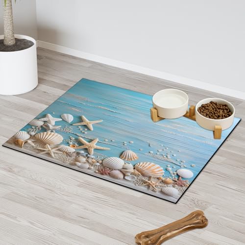 Beach Shells Art saugfähige Hundefuttermatte mit rutschfester Unterseite, 30,5 x 50,8 cm, Futtermatte für Welpen, Katzennäpfe, auslaufsicheres Haustier-Esszimmer-Tischset für Küchenböden von Tavisto
