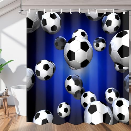 Tavisto Niedliches Fußball-Duschvorhang-Set, 183 x 183 cm, wasserdichter Stoff, langlebig, Duschvorhänge für Badezimmer-Dekoration, maschinenwaschbar, Badvorhang mit 12 Kunststoffhaken von Tavisto