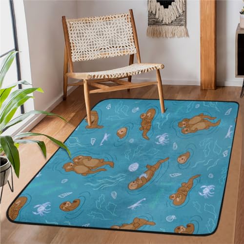 Versiegelte Muster Teppiche für Wohnzimmer, 90 x 150 cm, waschbar, für den Innenbereich, modern, rutschfest, niedriger Flor, Schlafzimmerteppich für Esszimmer, Eingangsbereich, Küche, Büro, Zuhause von Tavisto