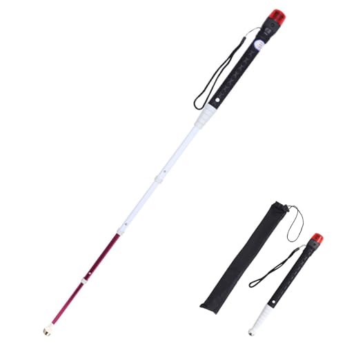 Flash-Teleskop-Blindenstock – ausziehbarer, reflektierender Blindenstock für Sehbehinderte, rote Ton-/Lichtwarnung + optionale Krückenspitze(A,150cm/59in) von Tavkomco