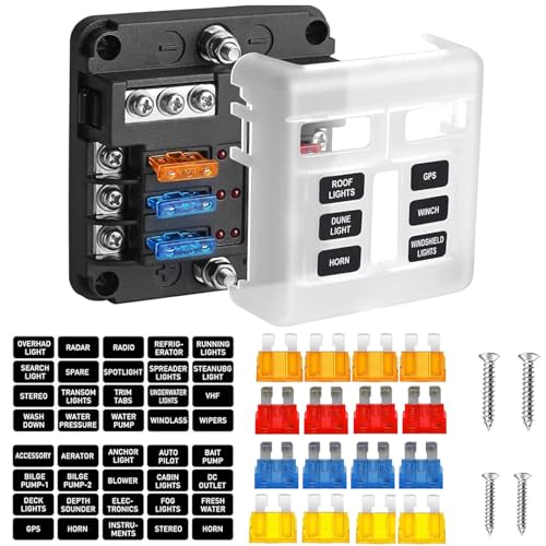 Tawveml 6-Fach Sicherungskastenhalter, ATO 12V-32V 100A Kfz-Sicherungskasten Sicherungsblockkasten mit LED-Warnungsindiakator Wasserfest Schutzhülle für Auto Marine Boot Trike Tawveml 6-Fach Sicherungskastenhalter, ATO 12V-32V 100A Kfz-Sicherungskasten Sicherungsblockkasten mit LED-Warnungsindiakator Wasserfest Schutzhülle für Auto Marine Boot Trike von Tawveml