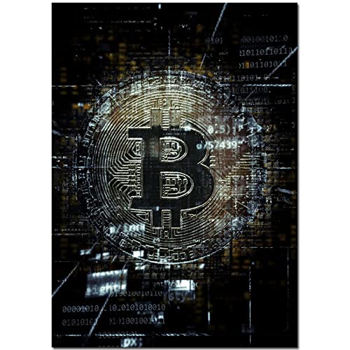 Abstraktes Bitcoin-Symbol auf Leinwand, Gemälde, moderne Kunst, Poster und Drucke, Bitcoin-Wandbild, Heimdekoration, Raumdekoration, 50 x 70 cm, ohne Rahmen von Taxpy