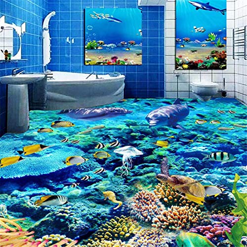 Benutzerdefinierte Größe 3D Fototapete Unterwasserwelt Bodenbelag PVC Badezimmer 3D Raum Boden Dekoration Wandbild Vinyl Tapete Wohnkultur, 400 * 280 cm von Taxpy