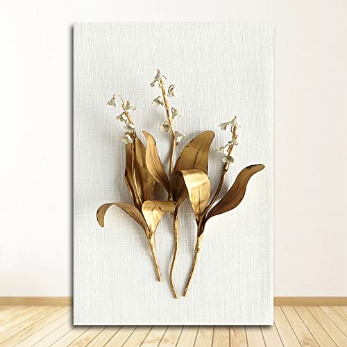 Blumen-moderne Wandkunst-Dekorations-Bilder minimalistisches Leinwandbild, goldene Flieder, Hyazinthe, Orchidee, Tulpe, botanische Drucke, 50 x 70 cm, ohne Rahmen von Taxpy