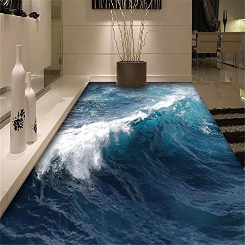 Bodenbelag bemalt blaue Meerwasser - Kräuselung rutschfester, wasserabweisender, selbstklebender PVC - Bodenbelag, 200 * 140cm von Taxpy