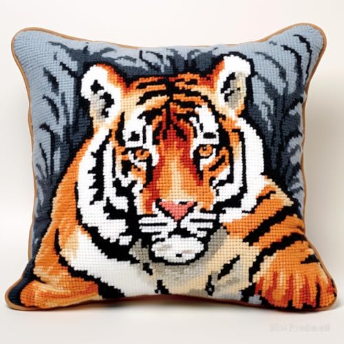 Diy Knüpfen Set Wild Tiger Latch Hook Cushion Kit H?keln，Tierkissen，Teppich，N?hen，Basteln，Geschenk Für Zuhause Und Sofa 17X17In B von Taxpy