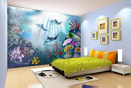 Fototapete 3D-Delfin-Korallen-Tapeten-Wandbild, 150 x 105 cm Moderne Wanddeko Design Wand Dekoration Wohnzimmer Schlafzimmer Büro Flur von Taxpy