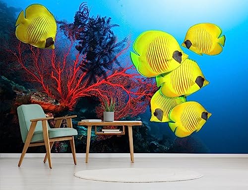 Fototapete 3D-Tapete mit roten Korallen und gelben Fischen, 150 x 105 cm Moderne Wanddeko Design Wand Dekoration Wohnzimmer Schlafzimmer Büro Flur von Taxpy