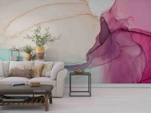 Photo Wallpaper 3D Effect Lila Gold Abstraktes Aquarell, 150x105cm Wandbild Tapete 3D Wall Decoration Wallpaper Tapeten Wohnzimmer Muster von Taxpy