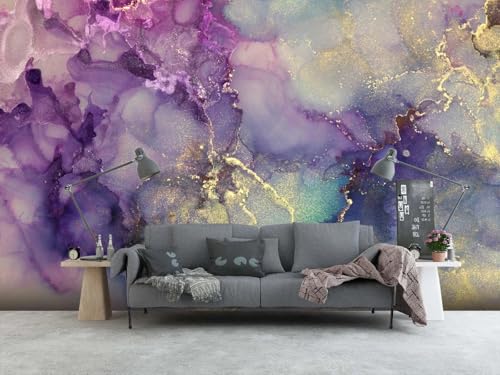 Photo Wallpaper 3D Effect Lila-Gold-Aquarell-Textur, 350 x 250 cm Wallpaper Wandbild Tapete 3D Fototapete Wand Tapeten Wandtapete Wohnzimmer von Taxpy