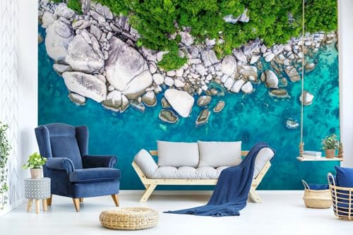 Photo Wallpaper Blaue Ozeansteine, 150x105cm 3D Effekt Wandtapete, Wand Tapeten Deko Wohnzimmer, Tapete Schlafzimmer von Taxpy
