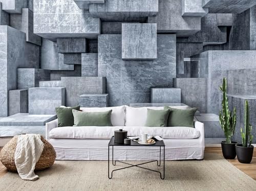 Photo Wallpaper Graues geometrisches Quadrat, 350 x 250 cm Picture Wallpaper 3D Effect Tapeten Wohnzimmer Muster Wandbild Tapete 3D Fototapete Schlafzimmer Wandtapete von Taxpy