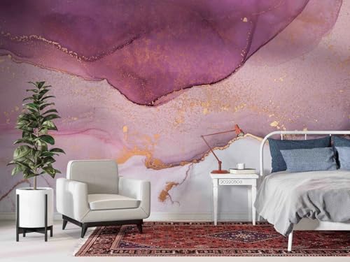Photo Wallpaper Lila-Gold-Marmorstruktur, 350 x 250 cm Wallpaper 3D Effect Wandtapete Tapete Wohnzimmer Fototapete Schlafzimmer Wand Tapeten von Taxpy