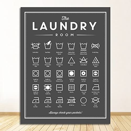 Taxpy Sign Canvas Art Posters Prints Black White Painting Laundry Room Wall Decor Housewarming Gift Symbols And Fleck Removal Laundry,50x70 No Frame von Taxpy