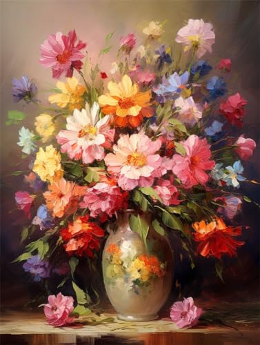 Taxpy Bilder für die Wand Ölgemälde Schöner Blumenstrauß in Vase,50 * 70cm Wandbild Poster Kunstdruck Als Leinwandbild Dekoratives Bild für das Schlafzimer von Taxpy