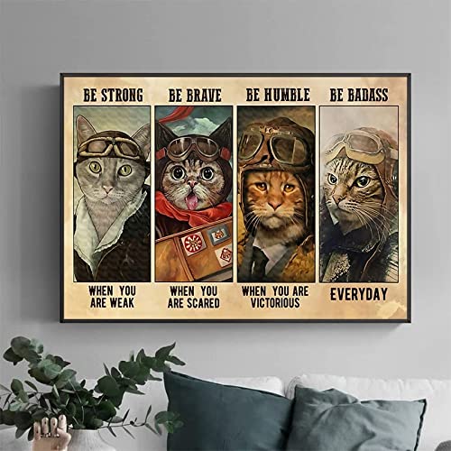 Taxpy Cat Pilot Airman Flyer Fallschirmspringen US Air Force Poster und Drucke Be Strong When You Are Weak Wall Art Leinwand Gemälde Wohnzimmer, 50 x 70 cm ohne Rahmen von Taxpy