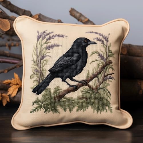Taxpy DIY Knotting Set, Tierkrähe Latch Cushion with Pre-Print Cushion Cover, Knüpfen Set Kissen Knüpfen Handarbeit Kissen Knüpfset Mit Anleitung 43x43cm von Taxpy