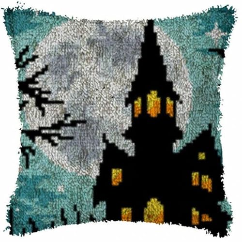 Taxpy DIY knüpfkissen mit vordruck Halloween Burg Kissenbezug Nähen Herstellung Kits DIY Häkelgarn Kits Stickerei Kits 17x17in von Taxpy