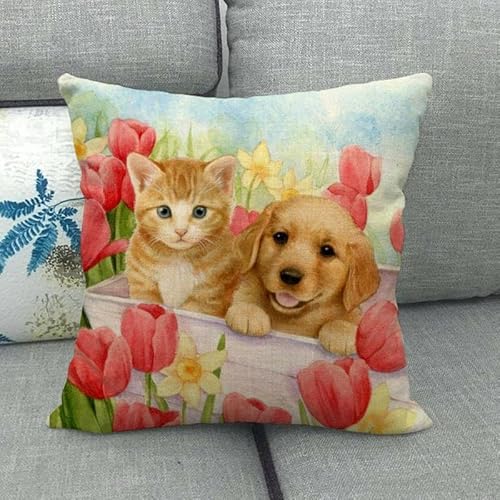 Taxpy Diy Knüpfen Set Erwachsene Katzen Und Golden Retriever Diy Kissenbezug, Sofakissenbezug Mit Bedruckter Leinwand Für Anf?nger Kinder Erwachsene 17x17in von Taxpy