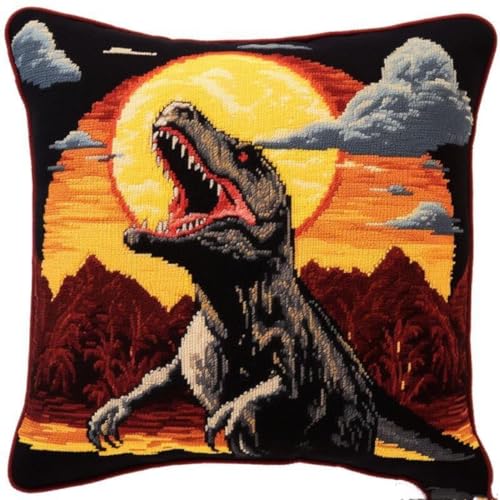 Taxpy Diy Knüpfen Set Erwachsene Kissen Fantasy Dinosaurier Latch Hook Cushion Kit H?keln，Tierkissen，Teppich，N?hen，Basteln，Geschenk Für Zuhause Und Sofa 17X17In B von Taxpy