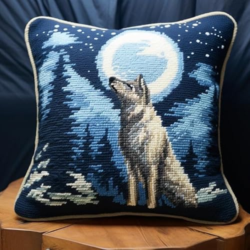 Taxpy Diy Knüpfen Set Erwachsene Mond Und Wolf Klinkenhaken-Kits Für Anf?nger Erwachsene Kinder Stick-Kits Tier Heimdekoration 17X17In B von Taxpy