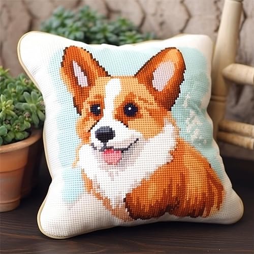 Taxpy Diy Stickpackung Kissen Corgi Tier Latch Hook Cushion Kit, Diy Kissenbezug Herstellung Handwerk Bedruckte Leinwand Für Anfänger 17x17in von Taxpy