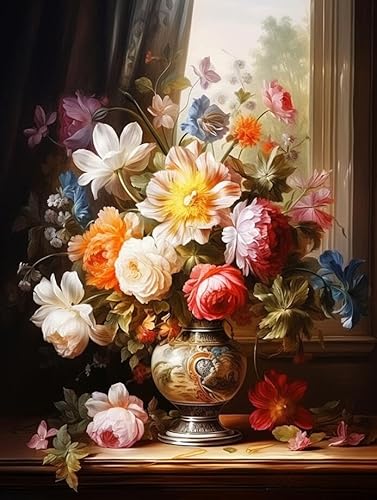 Taxpy Handgemalte Leinwandbilder Schöne Blumen in Vase,E,50 * 70cm Painting Wasserdichte Leinwandbild Wandbild Bilder und Kunstdrucke auf Leinwand Wanddeko für Esszimmer Restaurant von Taxpy