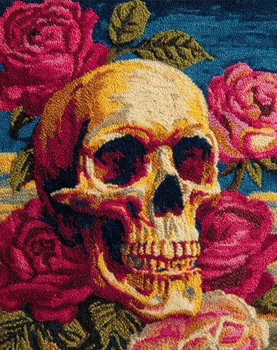 Taxpy Knüpfhaken-Teppich-Set Totenkopf 52X38Cm Diy-Knüpfhaken Teppichherstellungs-Set Für Erwachsene Kinder Kreuzstich-Set Teppichherstellung Heimdekoration von Taxpy