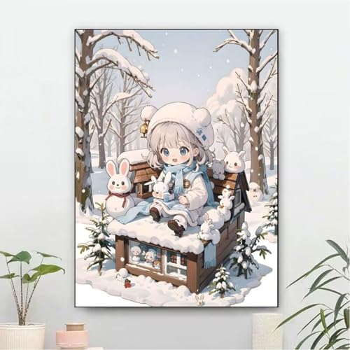 Taxpy Kreuzstich Stickpackungen Vorgedruckt, Anime-Mädchen Und Hase, 60 X 80 Cm Sticken Set Erwachsene Kreuzstich Bild,Sticken Set Anfänger Für Wandkunst-Heimdekoration von Taxpy