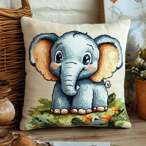 Taxpy Latch Cushion Kits, Tier Elefant Kreuzstich Knüpfkissen Latch Hook Cushion Cover Rug Sets with Pre-Printed Color Pattern Handgefertigtes Kissen 43x43cm Taxpy Latch Cushion Kits, Tier Elefant Kreuzstich Knüpfkissen Latch Hook Cushion Cover Rug Sets with Pre-Printed Color Pattern Handgefertigtes Kissen 43x43cm von Taxpy
