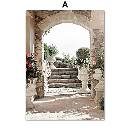 Taxpy Mediterrane Vintage Stadtauto Pflanze Zitat Landschaft Wandkunst Leinwand Gemälde Poster und Drucke Bild für Wohnzimmer Dekor, 30 x 40 cm ohne Rahmen von Taxpy