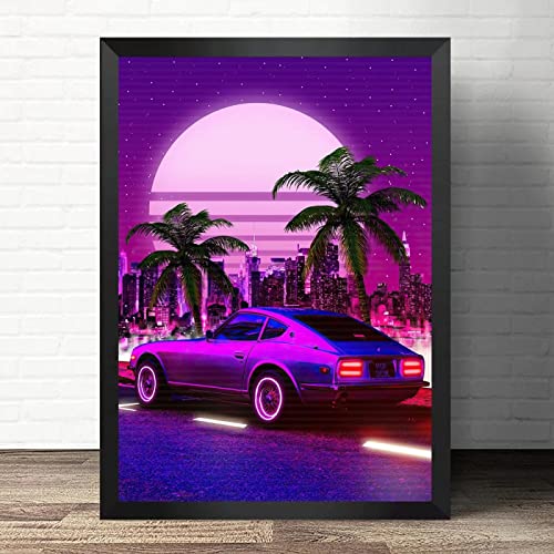 Taxpy Poster Neon Auto Straße Landschaft Sonnenuntergang Leinwand Malerei Wand Kunstdruck Bild Für Wohnzimmer Wand Dekorative Wohnkultur, 50x70 Kein Rahmen von Taxpy