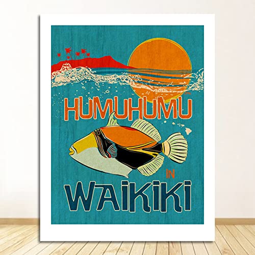 Taxpy Reise-Leinwand-Malerei, Vintage-Wand-Kraftposter, beschichtet, Wandaufkleber, Heimdekoration, Bild, Geschenk, Sommer, Surfen auf Waikiki, Hawaii, 50 x 70 cm, ohne Rahmen von Taxpy