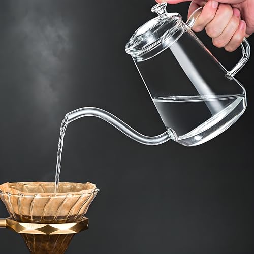 Handbrüh Kaffeekessel,Taxually 250ML Edelstahl Kaffeekanne Lange Schwanenhals Wasserkocher mit Deckel für Home Kitchen Coffee Shop Schwanenhals Kaffeemaschine Handbuch Herd Wasserkocher (350ML-Klar) von Taxually