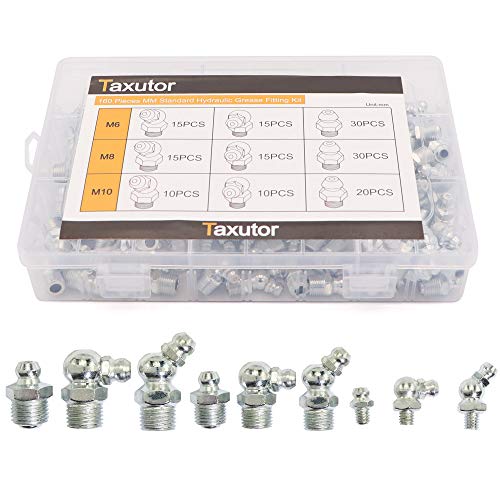 Taxutor 160-teiliges metrisches hydraulisches Zerk-Fettarmaturen-Sortiment-Set – M6 M8 M10 gerade, 45 Grad, 90 Grad abgewinkelte Schmiernippel von Taxutor