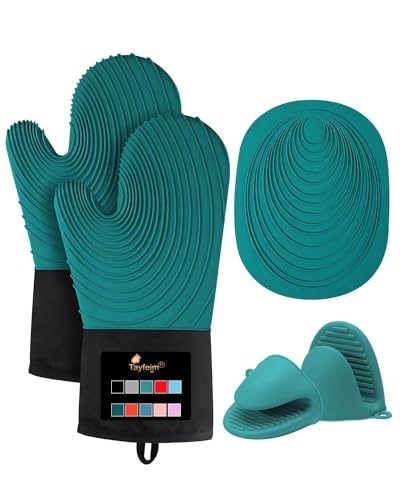 Tayfeim Silikon-Ofenhandschuhe, 5 Stück, verbessertes Topflappen-Set, hitzebeständig, 250 °C, wasserdicht, mit Baumwolle gefütterte Ofenhandschuhe, BPA-frei, Ofenhandschuh-Set zum Kochen, Backen, Tayfeim Silikon-Ofenhandschuhe, 5 Stück, verbessertes Topflappen-Set, hitzebeständig, 250 °C, wasserdicht, mit Baumwolle gefütterte Ofenhandschuhe, BPA-frei, Ofenhandschuh-Set zum Kochen, Backen, von Tayfeim