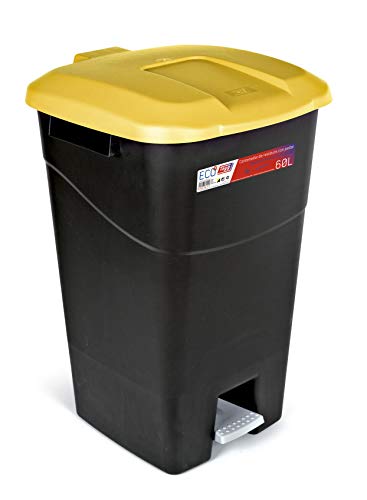 Tayg - Abfallbehälter 60 Liter mit Pedal, schwarzem Boden und gelbem Deckel, Kunststoff von Tayg