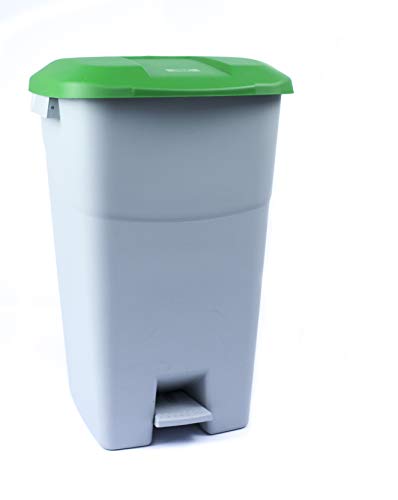 Tayg - Abfallbehälter 60 Liter mit Pedal, grauem Untergrund und grünem Deckel von Tayg