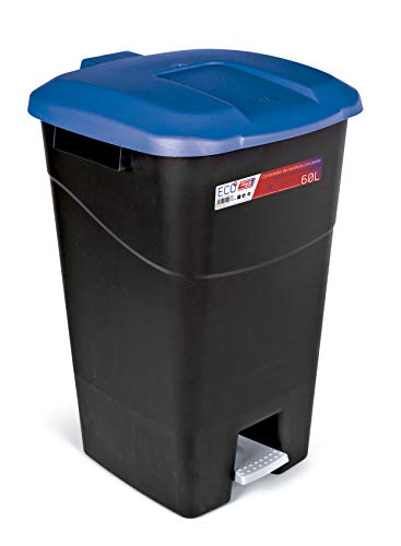 Tayg - Abfallbehälter 60 Liter mit Pedal, schwarzer Basis und blauem Deckel von Tayg