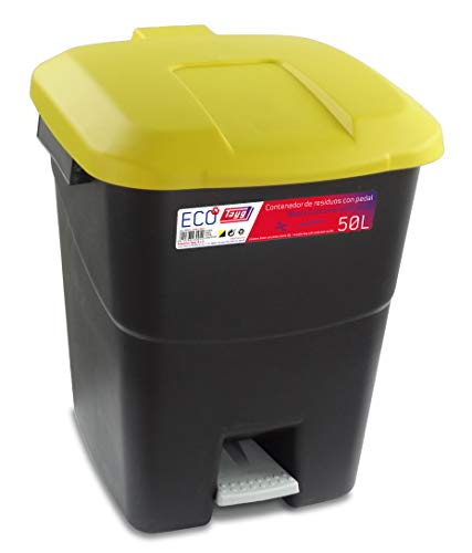 Tayg Deckel Gelb Abfallbehälter 50 Liter mit Pedal, schwarzer Basis (430015) von Tayg