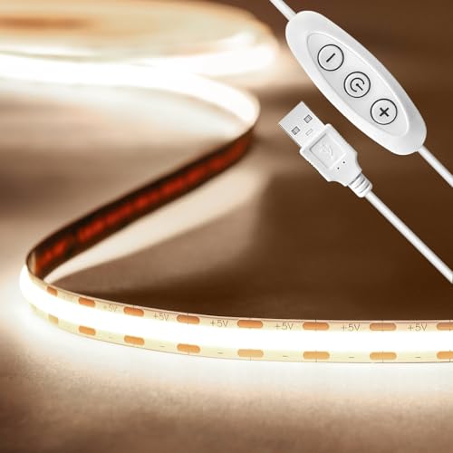 Tayire 2m USB 5V LED Streifen 4000K, 960LEDs Dimmbar COB LED Strip Lights CRI90+ LED TV Hintergrundbeleuchtung, Flexibel Unterbodenleuchte für Drinnen Küche,Schlafzimmer,Zuhause DIY von Tayire