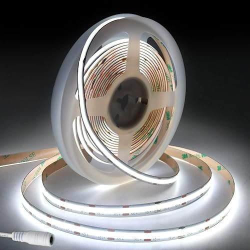 Tayire COB LED Streifen Kaltes Weiß 6500K 8mm Breite, DC24V Schneidbar LED Strip 5m 480LEDs/M,CRI90+ Biegbar LED Band Hohe Helligkeit LED Lichtband für Drinnen DIY（Netzteil Nicht Enthalten von Tayire