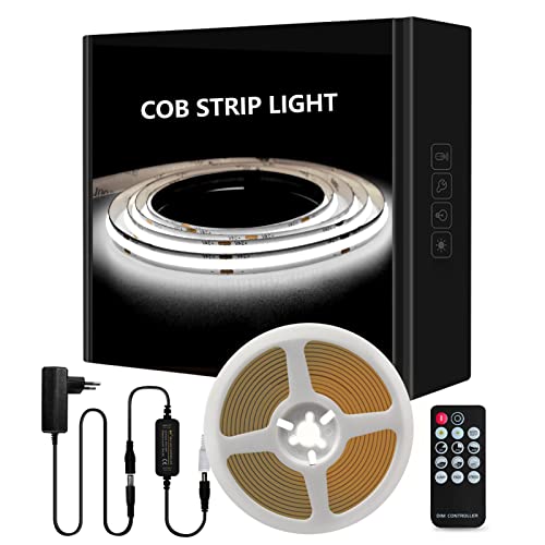 Tayire COB LED Streifen Kaltes Weiß 6500K Set, DC24V Schneidbar LED Strip 5m 480LEDs/M,CRI90+ 8mm Biegbar LED Band Hohe Helligkeit LED Lichtband für Schrank Schlafzimmer Küche TV DIY Beleuchtung von Tayire