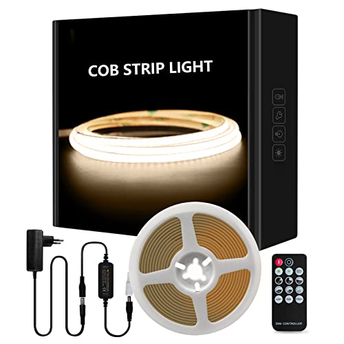 Tayire COB LED Streifen Natürliches Weiß 4000K Set, DC24V Schneidbar LED Strip 5m 480LEDs/M,CRI90+ 4mm Biegbar LED Band Hohe Helligkeit LED Lichtband für Schrank Schlafzimmer Küche TV DIY Beleuchtung von Tayire