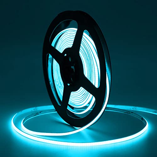 Tayire COB LED Strip Eisblau 4mm Breite, DC12V LED Streifen 5m 480LEDs/M, Flexibel LED Band Hohe Helligkeit LED Lichtband für Auto FPV Raum dekoration（Netzteil Nicht Enthalten） von Tayire