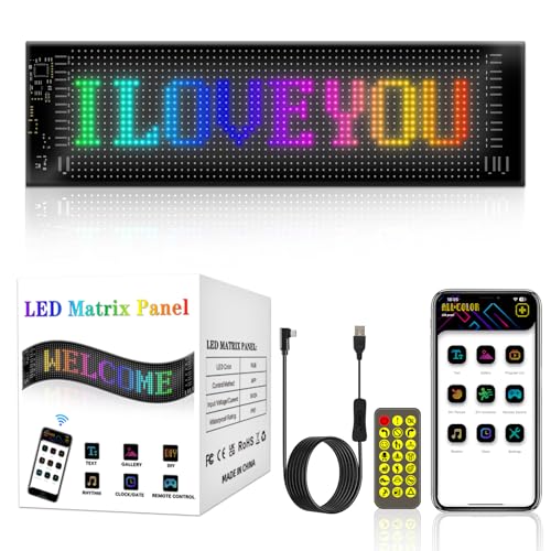 Flexibler LED Anzeigetafel, 34.8 x 10.2cm LED Namensschild Programmierbar, Bluetooth Smart App Led RGB Panel für Spielzimmer, Party, Werbetafel, Auto, LKW, Bar, Geschenk von Tayire