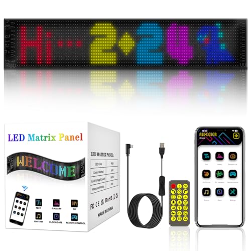 Flexibler LED Anzeigetafel, 59.5 x 12cm LED Namensschild Programmierbar, Bluetooth Smart App Led RGB Panel für Spielzimmer, Party, Werbetafel, Auto, LKW, Bar, Geschenk von Tayire