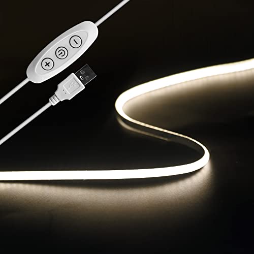 Tayire 2m USB 5V LED Streifen 4000K, 960LEDs Dimmbar COB LED Strip Lights CRI90+ 4mm LED TV Hintergrundbeleuchtung, Flexibel Unterbodenleuchte für Küche,Schlafzimmer,Zuhause DIY Beleuchtung von Tayire