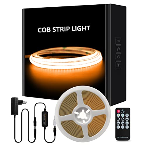 Tayire COB LED Streifen Orange Set, DC24V Schneidbar LED Strip 5m 480LEDs/M,CRI90+ 4mm Biegbar LED Band Hohe Helligkeit LED Lichtband für Schrank Schlafzimmer Küche TVDIY Beleuchtung von Tayire